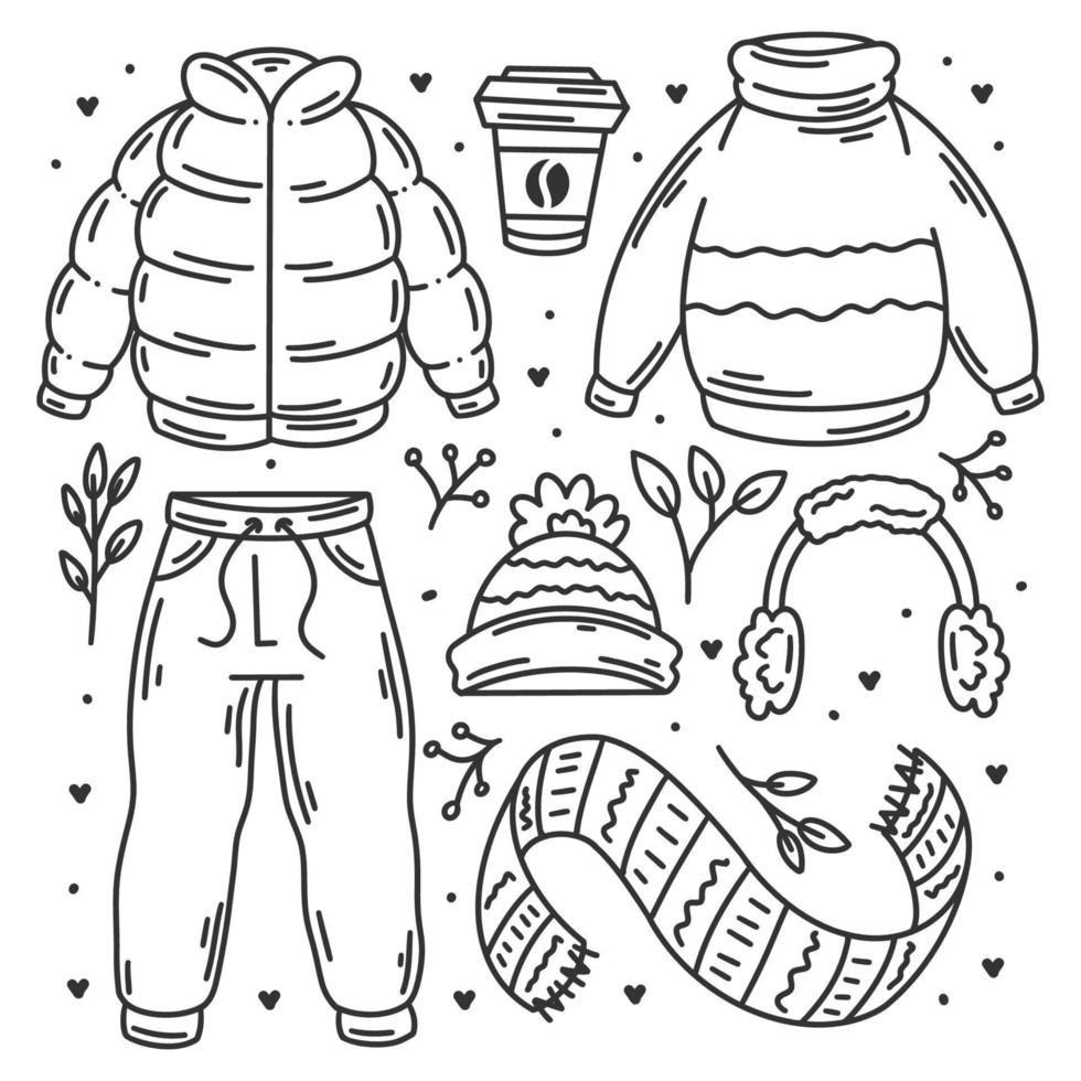 winter mode hand- getrokken stijl doodles kleur vector