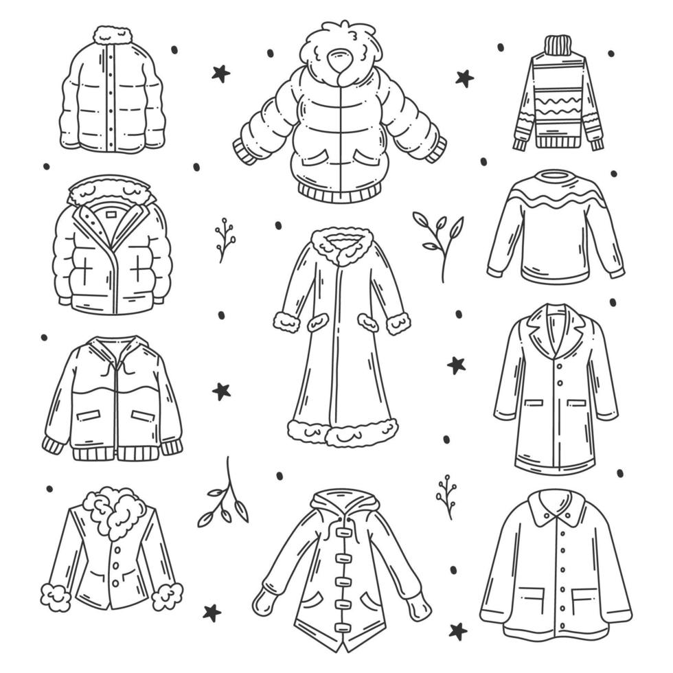 winter jasje hand- getrokken doodles kleur vector