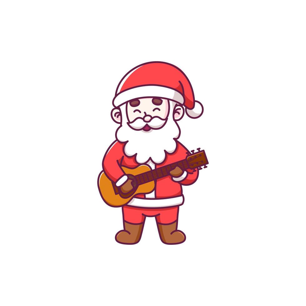 schattig de kerstman claus tekenfilm karakter spelen gitaar vector