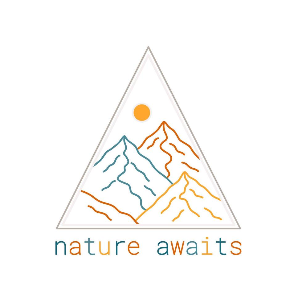 natuur wacht dieren in het wild bergen in kleurrijk mono lijn ontwerp voor insigne, sticker, lapje, t overhemd ontwerp, enz vector