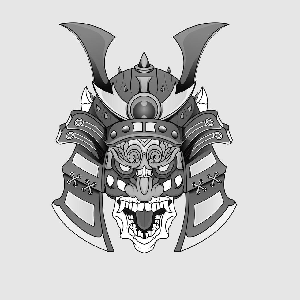 zwart tatoeages samurai masker oni duivel Japans traditioneel krijger helm illustratie. leger en geschiedenis concept voor symbolen en emblemen Sjablonen geschikt voor tatoeages vector