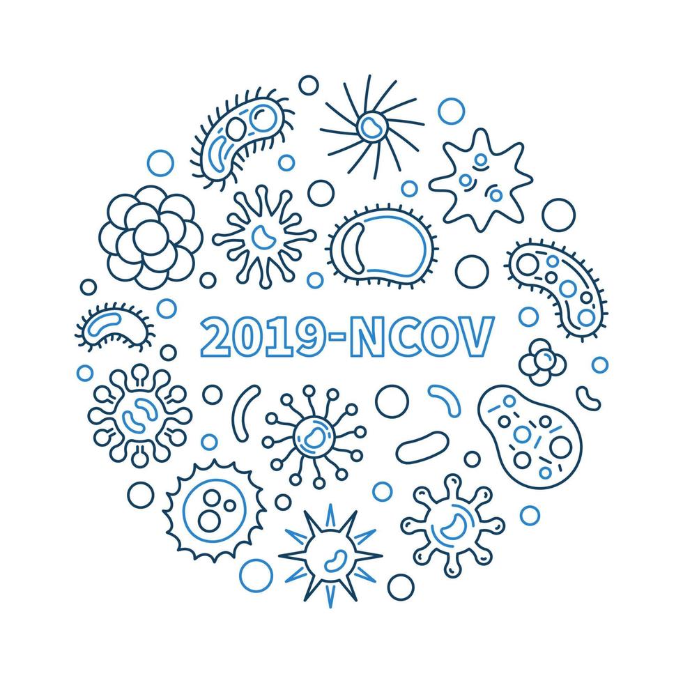 2019-ncov vector concept blauw ronde illustratie in dun lijn stijl