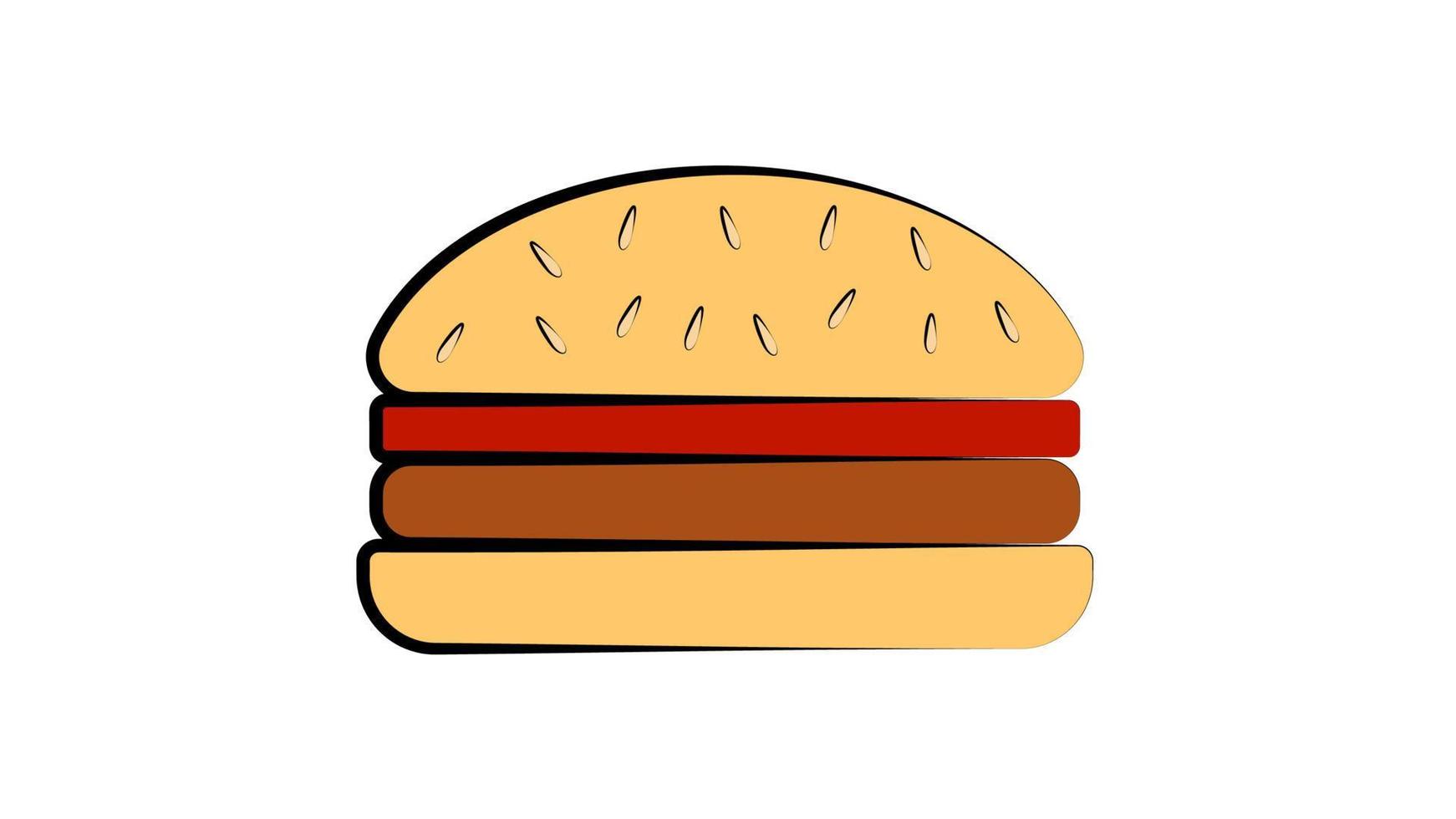 hamburger Aan een wit achtergrond, vector illustratie. heerlijk hamburger met vulling. snel en betaalbaar voedsel. ongezond tussendoortje, lunch met een belegd broodje