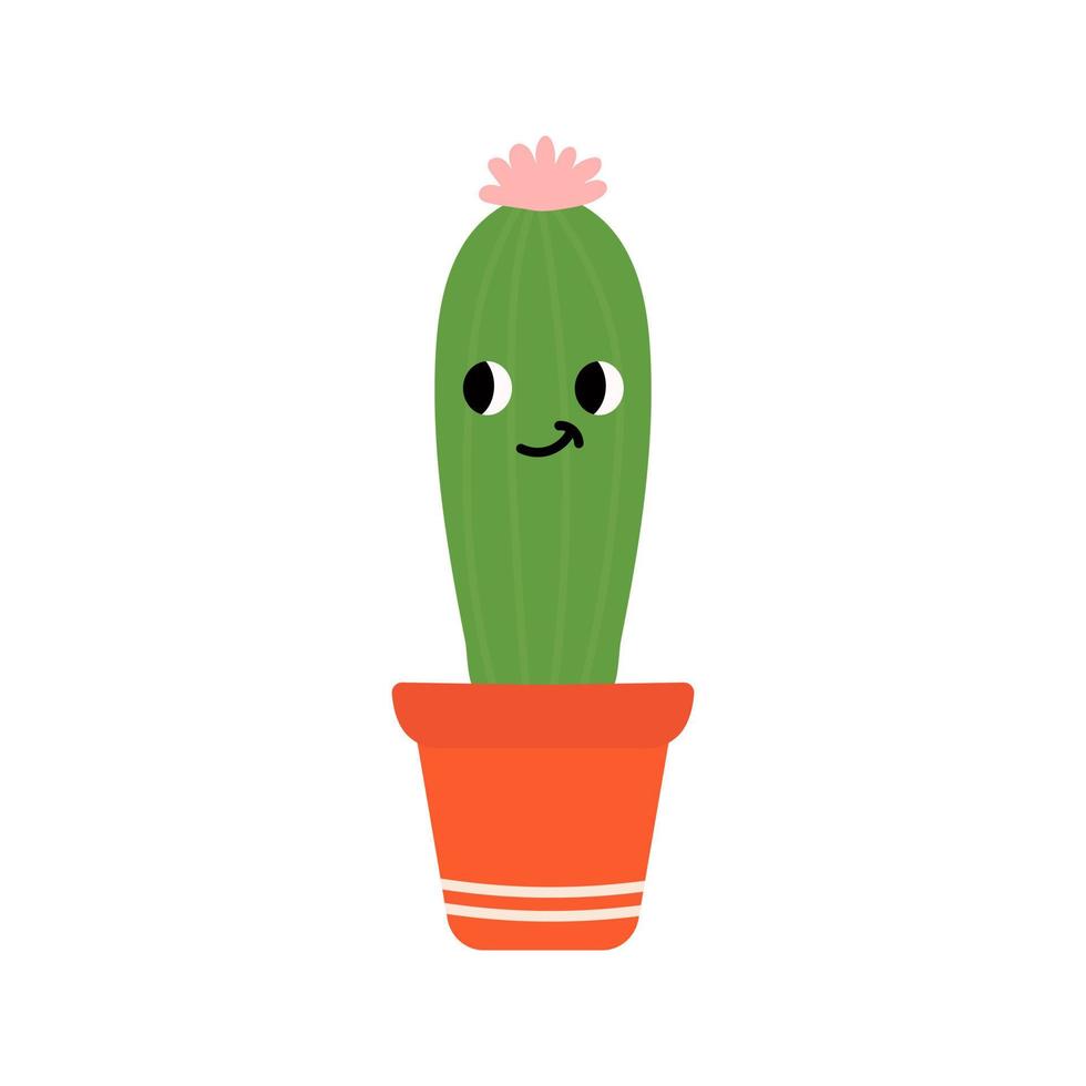 cactus fabriek in pot met schattig gezicht. binnen- fabriek in een vlak stijl. vector illustratie.