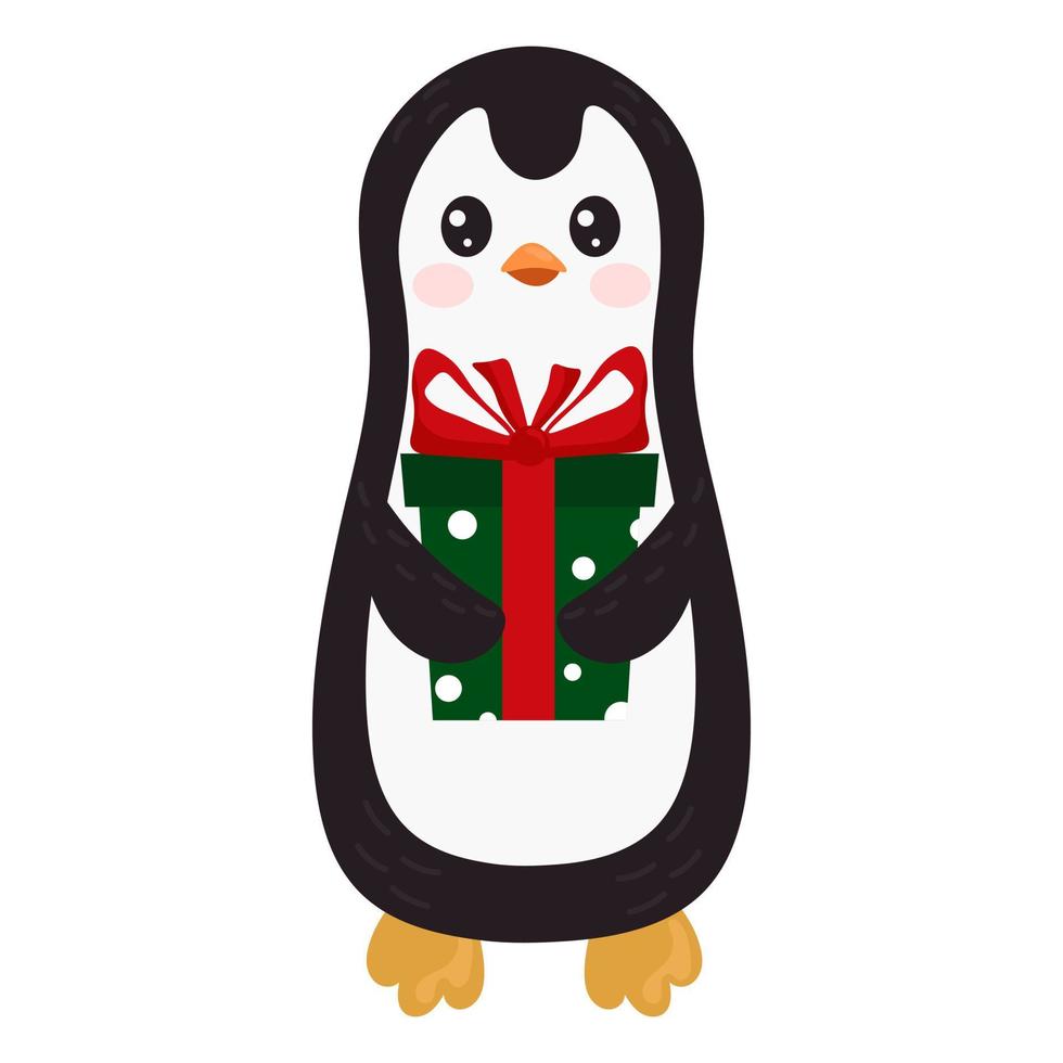 vector illustratie met pinguïn Holding een geschenk. geïsoleerd voorwerpen Aan wit achtergrond. illustratie voor poster, ansichtkaart, ontwerp, t-shirt afdrukken.