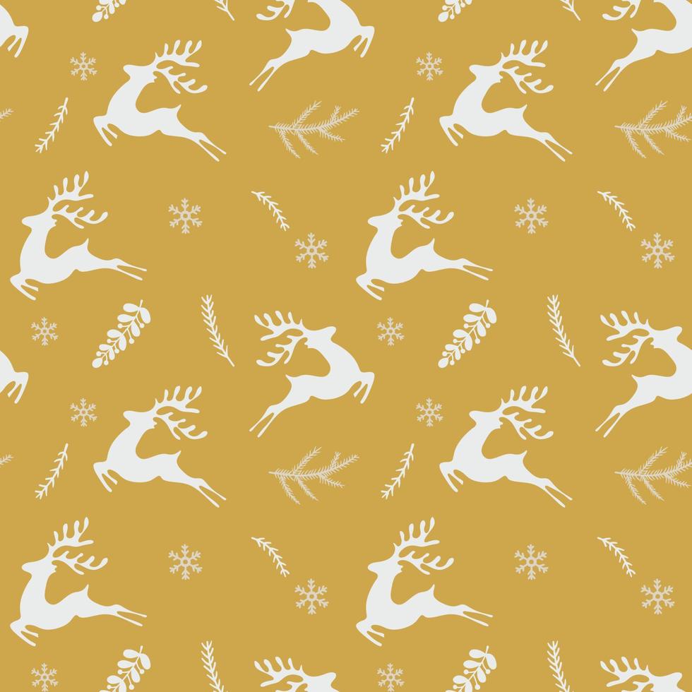 Kerstmis naadloos patroon met Woud schattig hert dieren, Spar, pijnboom twijgen en sneeuwvlokken. mooi patroon voor geschenk omhulsel papieren, groet kaarten, decoratie. vector
