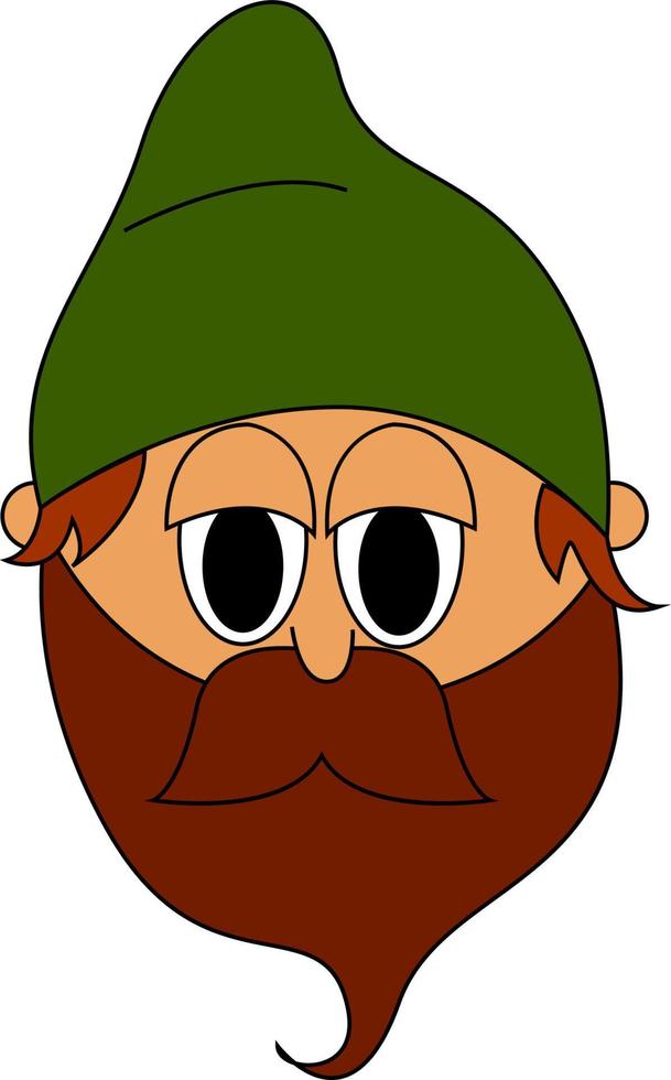 gnoom met groen pet en baard, illustratie, vector Aan wit achtergrond.