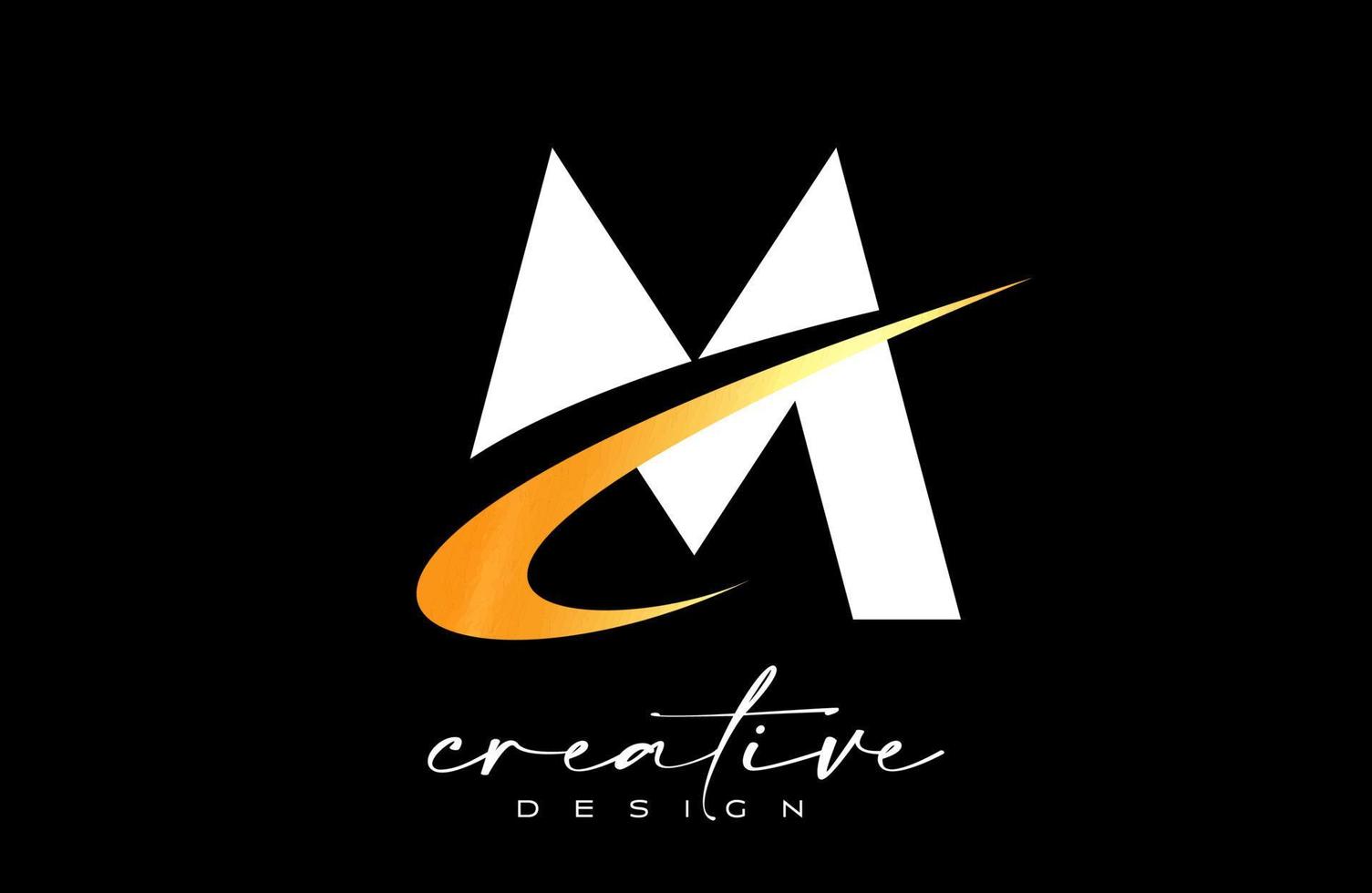 m brief logo ontwerp met creatief gouden zucht. brief m eerste icoon met gebogen vorm vector