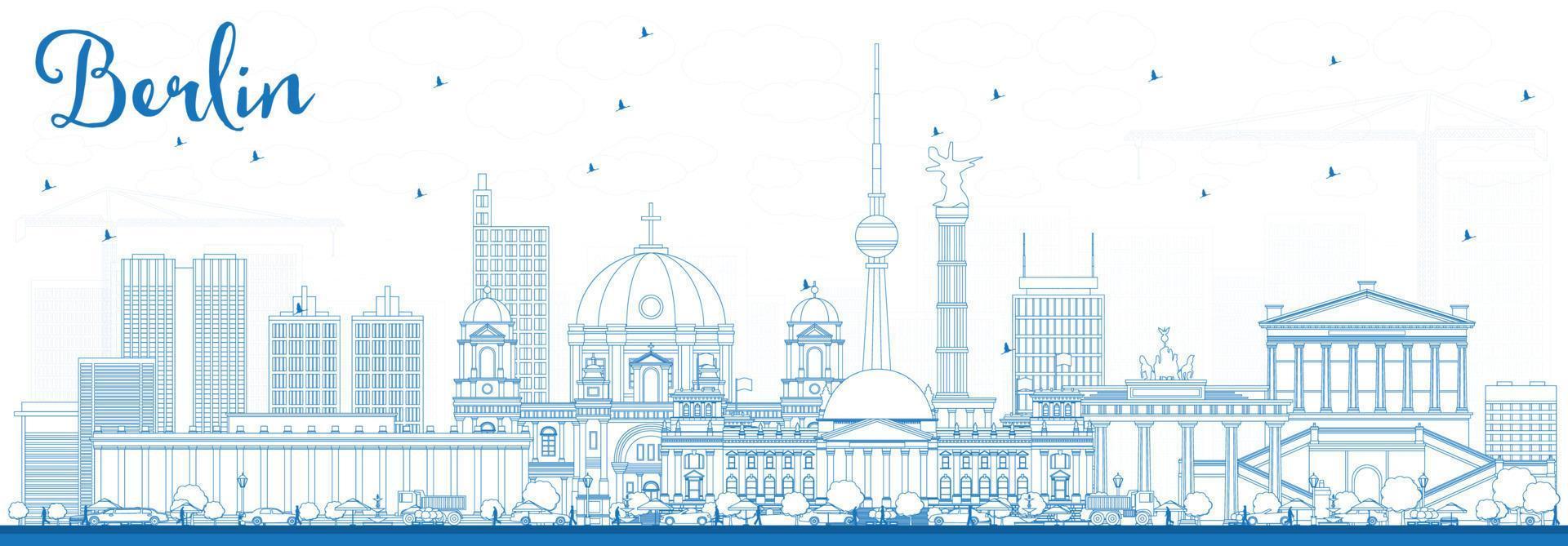 schets de skyline van berlijn met blauwe gebouwen. vector