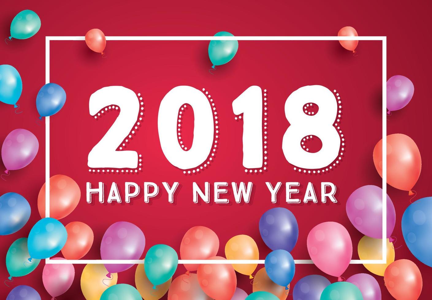 gelukkig nieuw jaar 2018 groet kaart met vliegend ballonnen en wit kader. vector