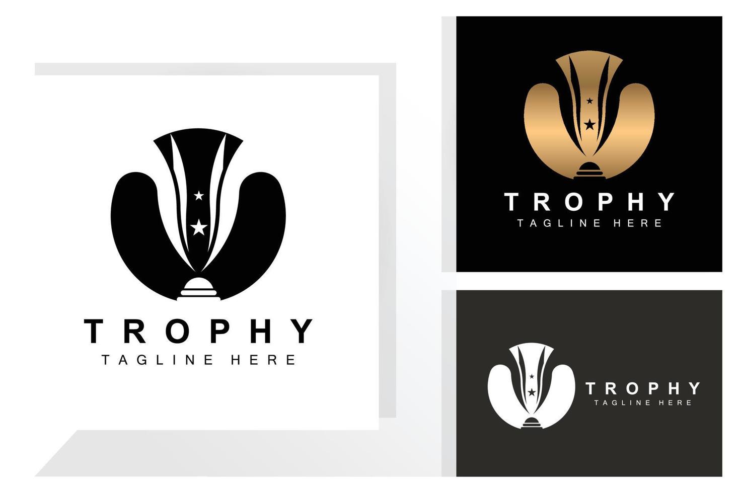 trofee logo ontwerp, prijs winnaar kampioenschap trofee vector, succes merk vector