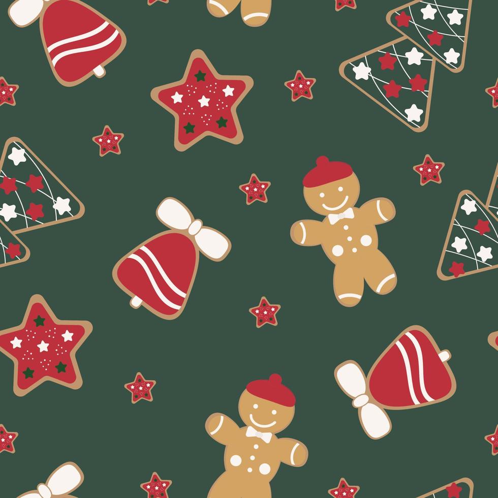 naadloos Kerstmis patroon met peperkoek Aan een groen achtergrond vector