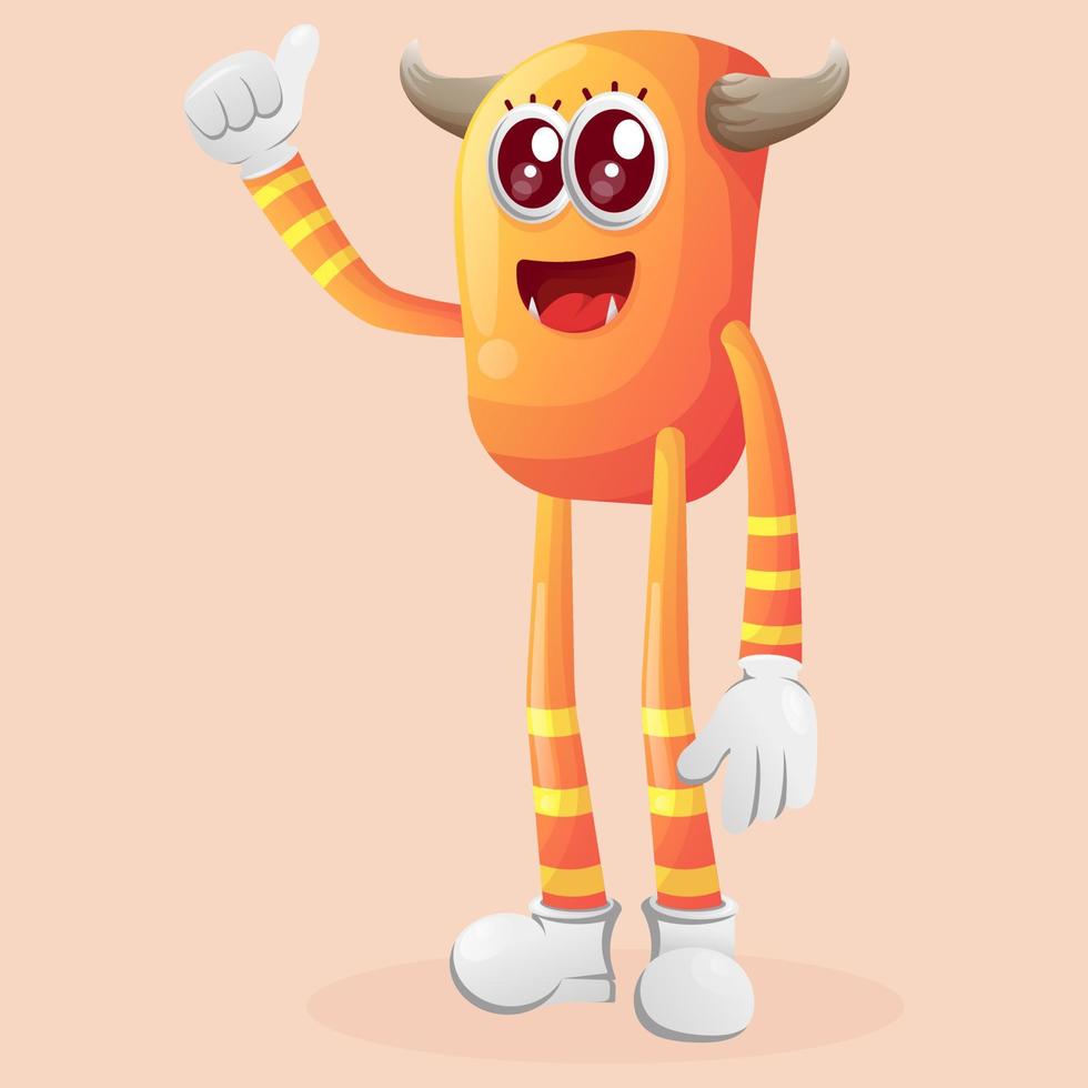 schattig oranje monster duimen omhoog vector