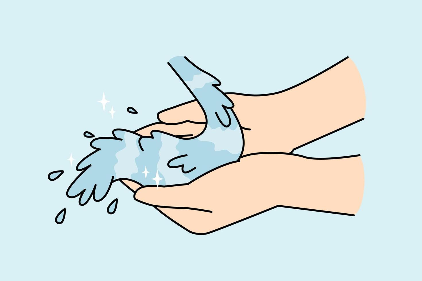 detailopname van persoon handen met schoon water. Mens of vrouw palmen het wassen onder Doorzichtig kraan of stroom water. vector illustratie. . vector illustratie