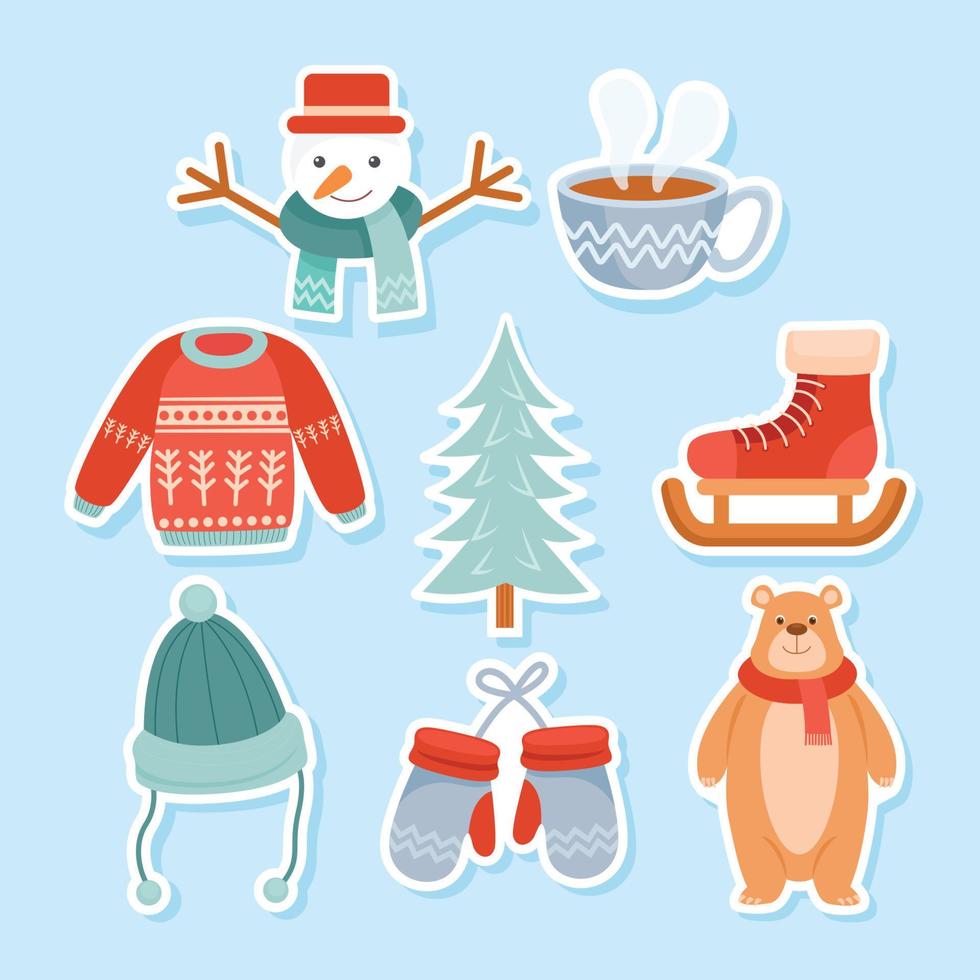 schattig winter sticker verzameling vector