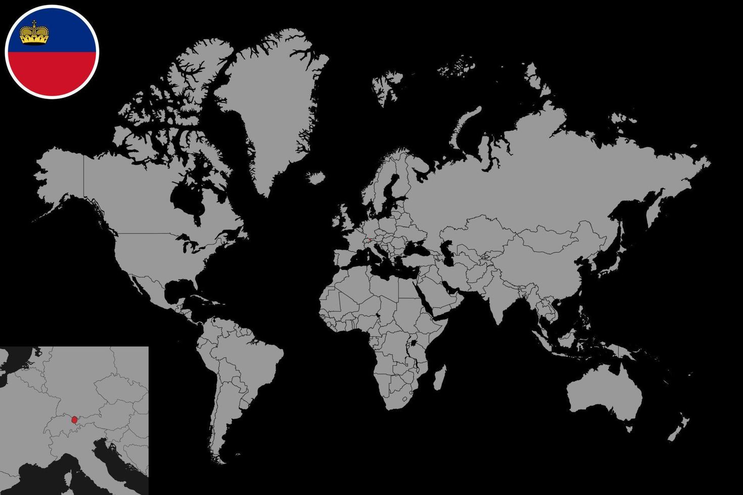 speldkaart met vlag van liechtenstein op wereldkaart. vectorillustratie. vector