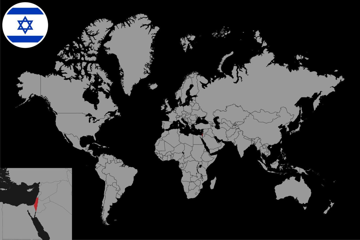 pin-kaart met israël vlag op wereld map.vector afbeelding. vector