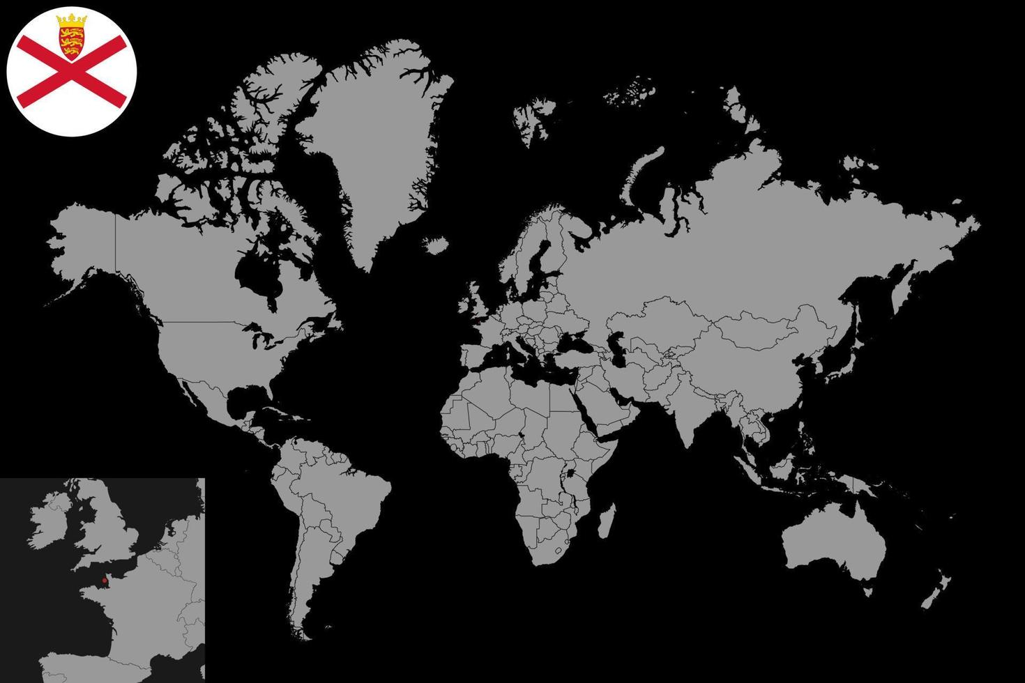 speldkaart met jersey vlag op wereldkaart. vectorillustratie. vector