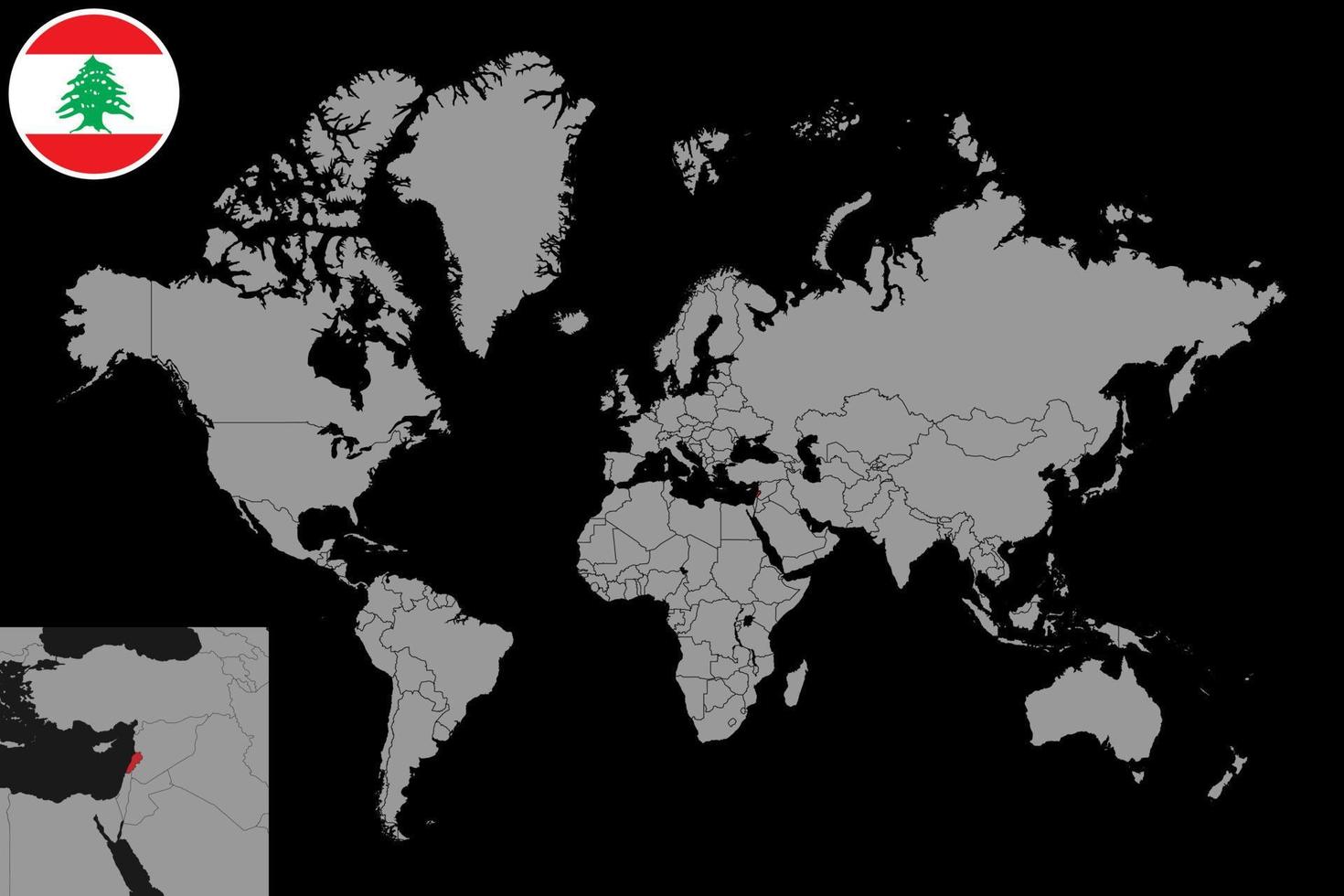 speldkaart met de vlag van Libanon op wereldkaart. vectorillustratie. vector
