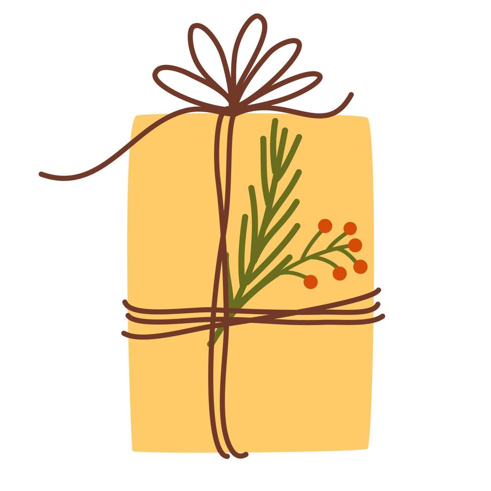 geschenk doos. gelukkig nieuw jaar en vrolijk kerstmis. geschenk doos met lintje. vakantie banier, web poster, folder, elegant brochure, groet kaart, omslag. hand- trek vector illustratie geïsoleerd