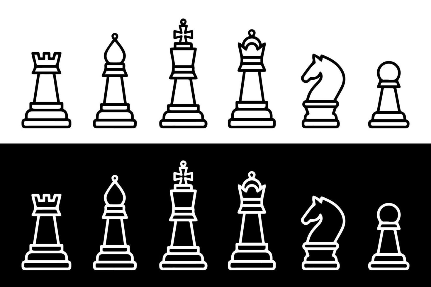 geschetst schaak stukken Aan een wit en zwart achtergrond.koning, koningin, toren, bisschop, ridder, pion. vector schaak stukken.