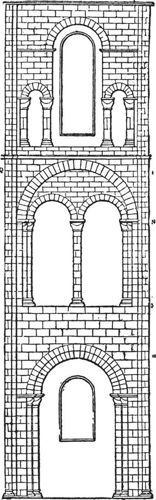 een baai van dwarsschip, Winchester kathedraal, kloosterlijk nederzetting, wijnoogst gravure. vector