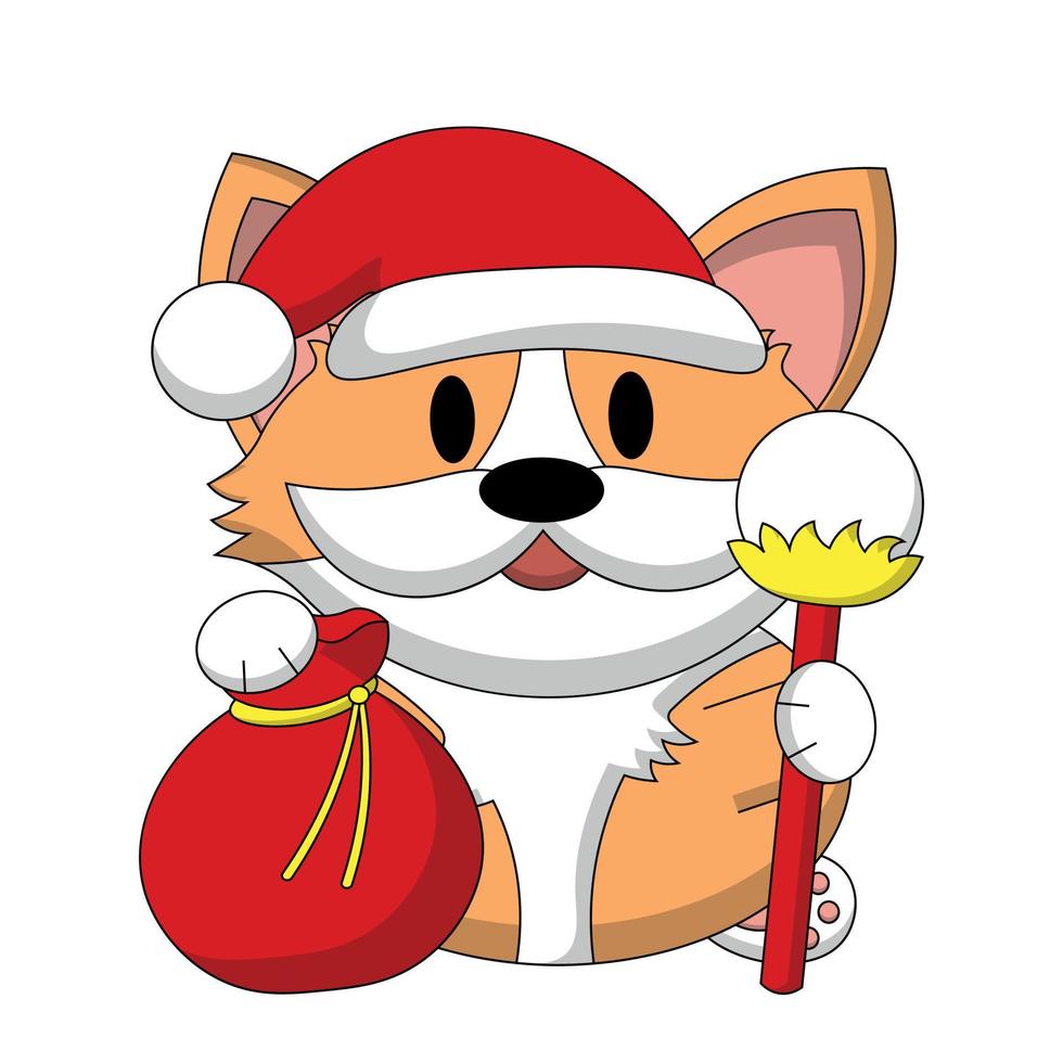 schattig hond corgi de kerstman claus. trek illustratie in kleur vector