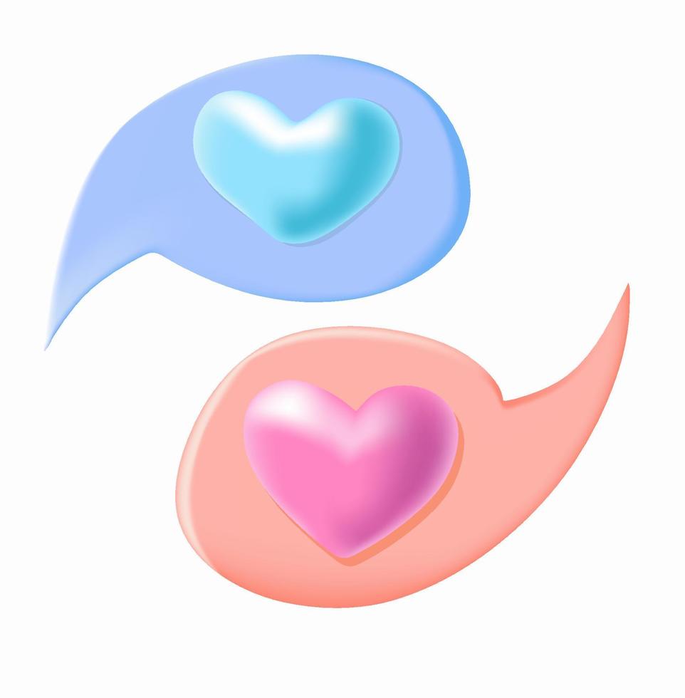 3d hart Leuk vinden sociaal netwerk. wit achtergrond, blauw en roze vector