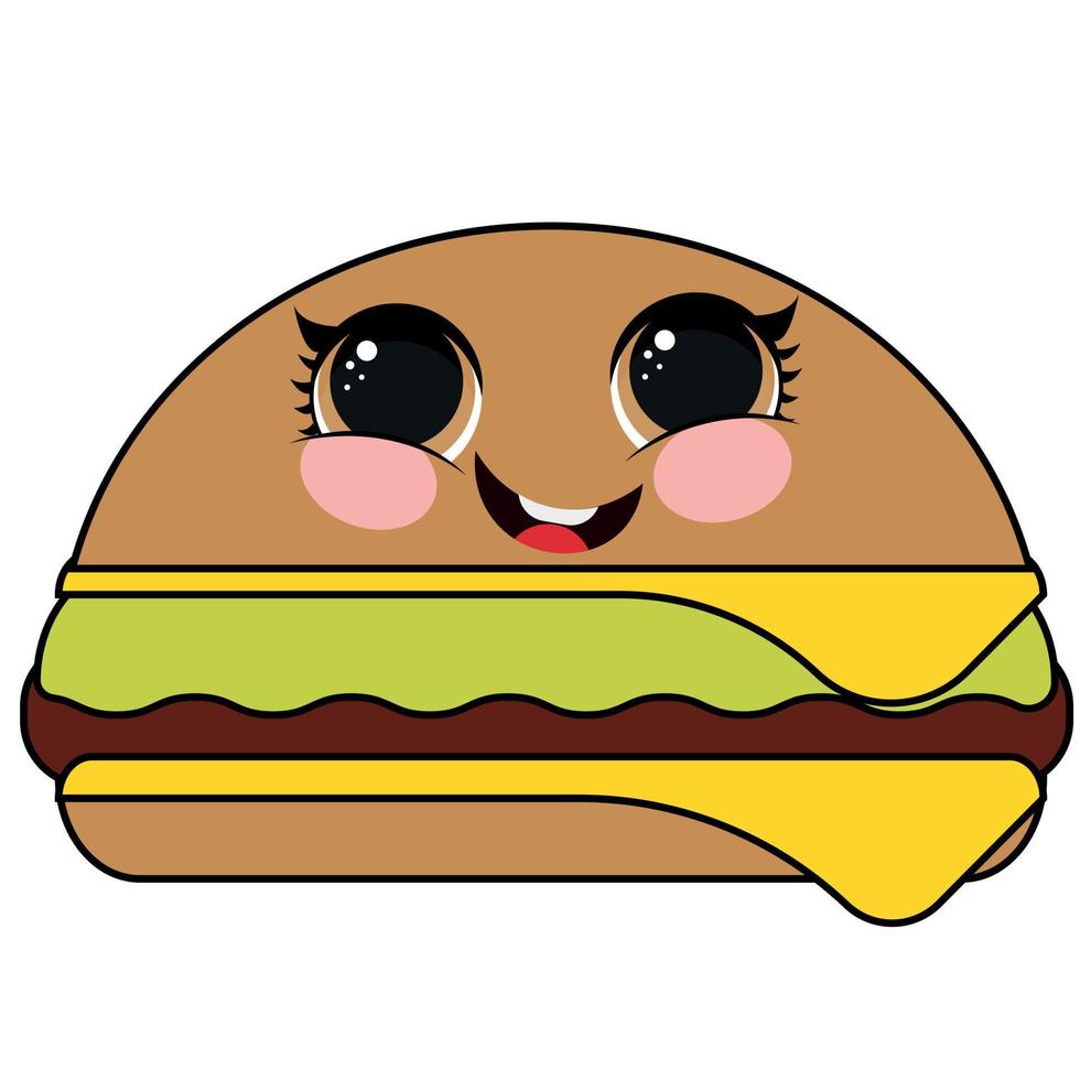 schattig hamburger tekenfilm karakter voedsel mascotte vector