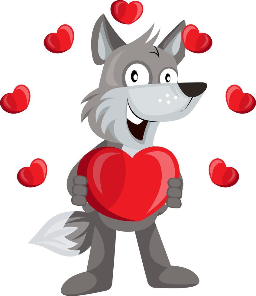 wolf met harten, illustratie, vector Aan wit achtergrond.