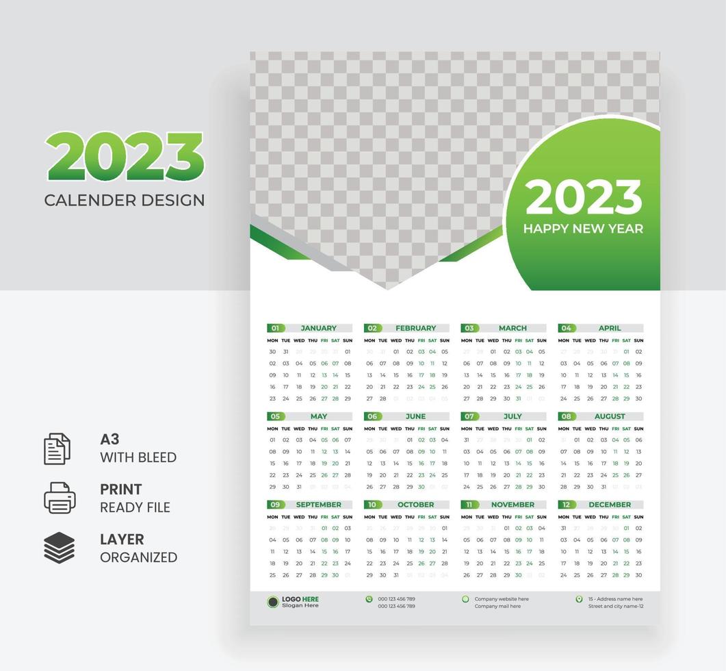 2023 nieuw jaar zakelijke bedrijf muur kalender ontwerp modern 12 maanden een bladzijde vector