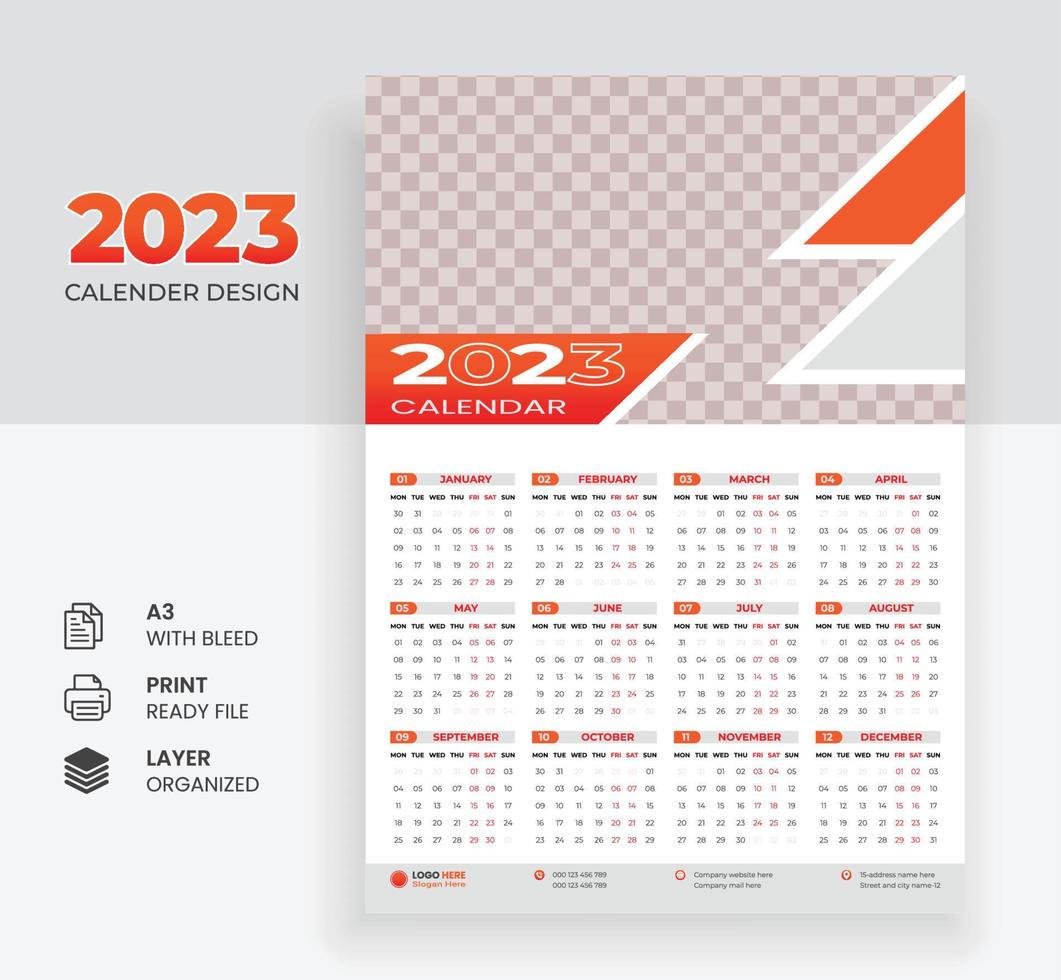 2023 nieuw jaar zakelijke bedrijf muur kalender ontwerp modern 12 maand een bladzijde vector