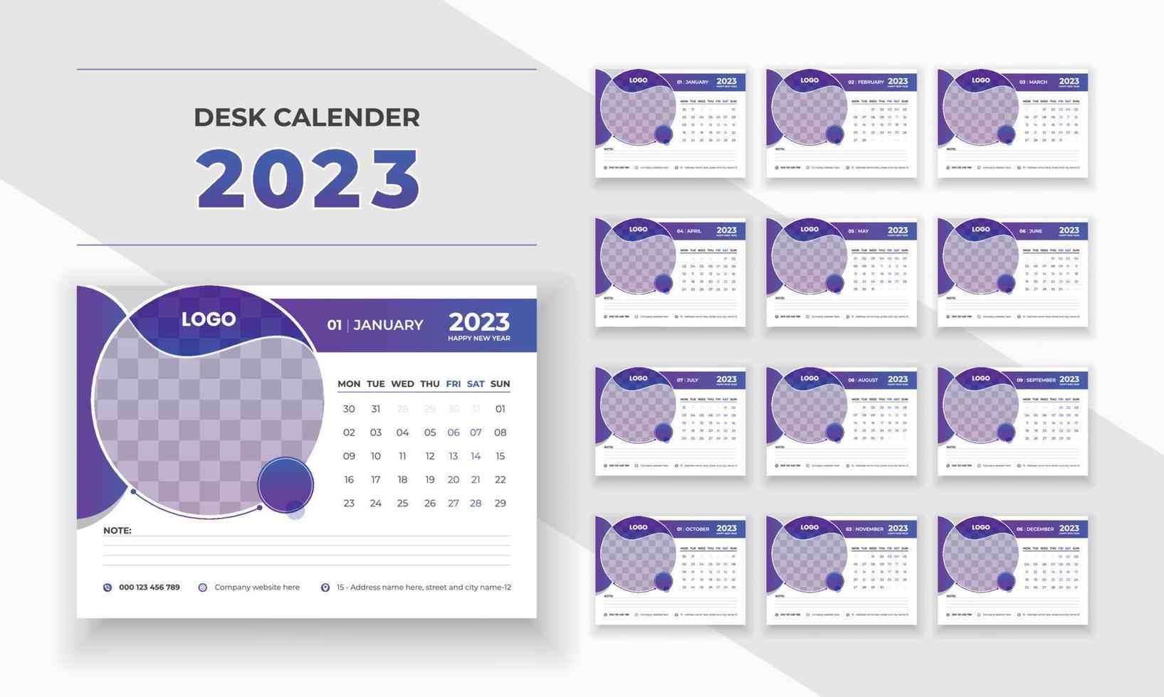 bureau kalender ontwerp 2023 nieuw jaar zakelijke bedrijf bedrijf tafel kalender12 maanden 12 bladzijde vector