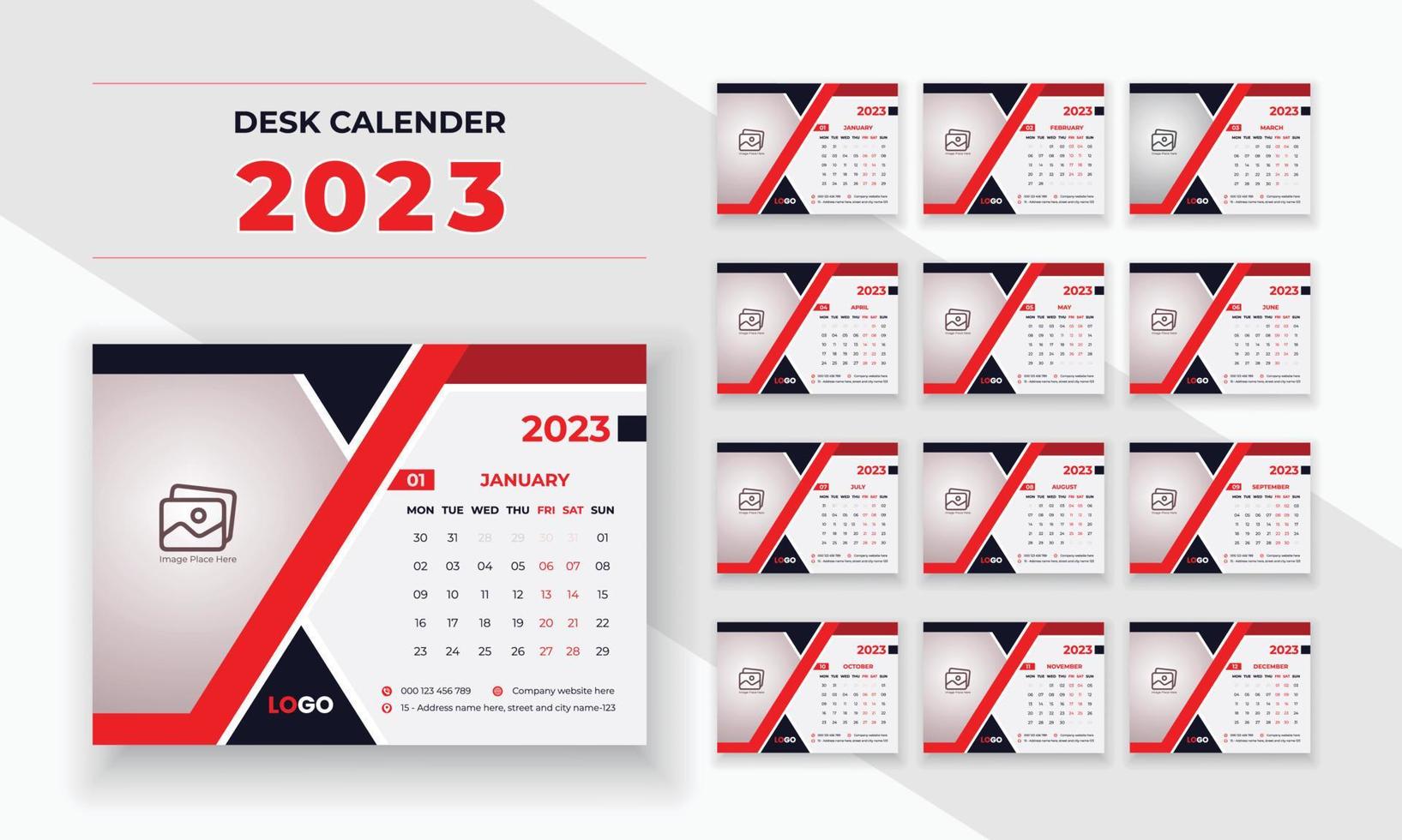 bureau kalender ontwerp 2023 nieuw jaar zakelijke bedrijf bedrijf tafel kalender12 maanden 12 bladzijde vector