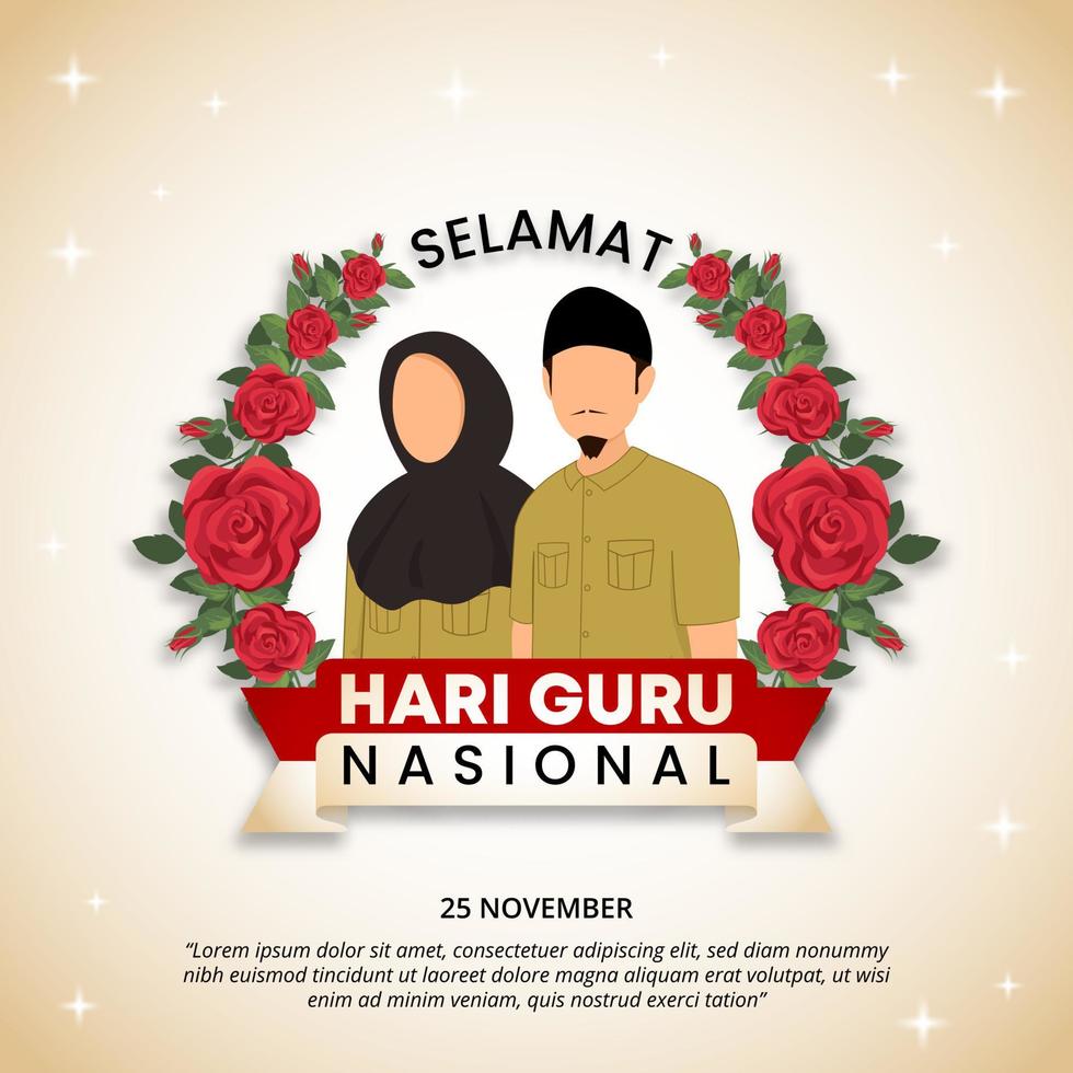 selamat hari goeroe nasional of Indonesië leraren dag achtergrond met leraren in roos bloem decoratie vector