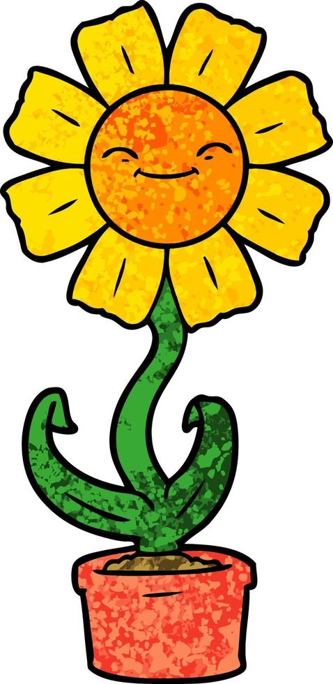 retro grunge structuur tekenfilm zon bloem vector