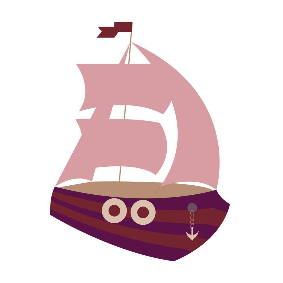 een schip met roze zeilen. vector illustratie.