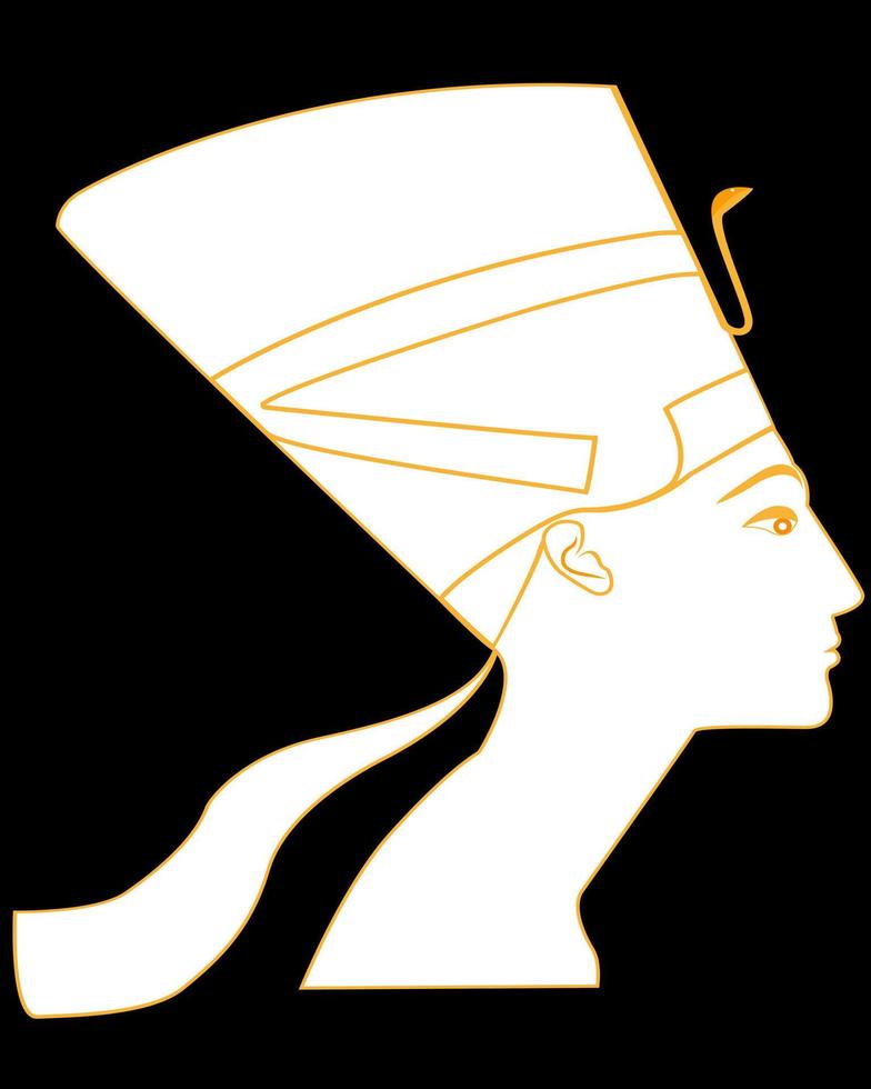 silhouet van de oude Egyptische koningin nefertiti Aan een zwart achtergrond vector