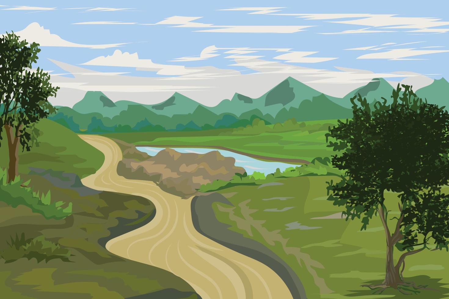 mooi landschap kleurrijk natuur tafereel vlak ontwerp achtergrond sjabloon vector illustratie