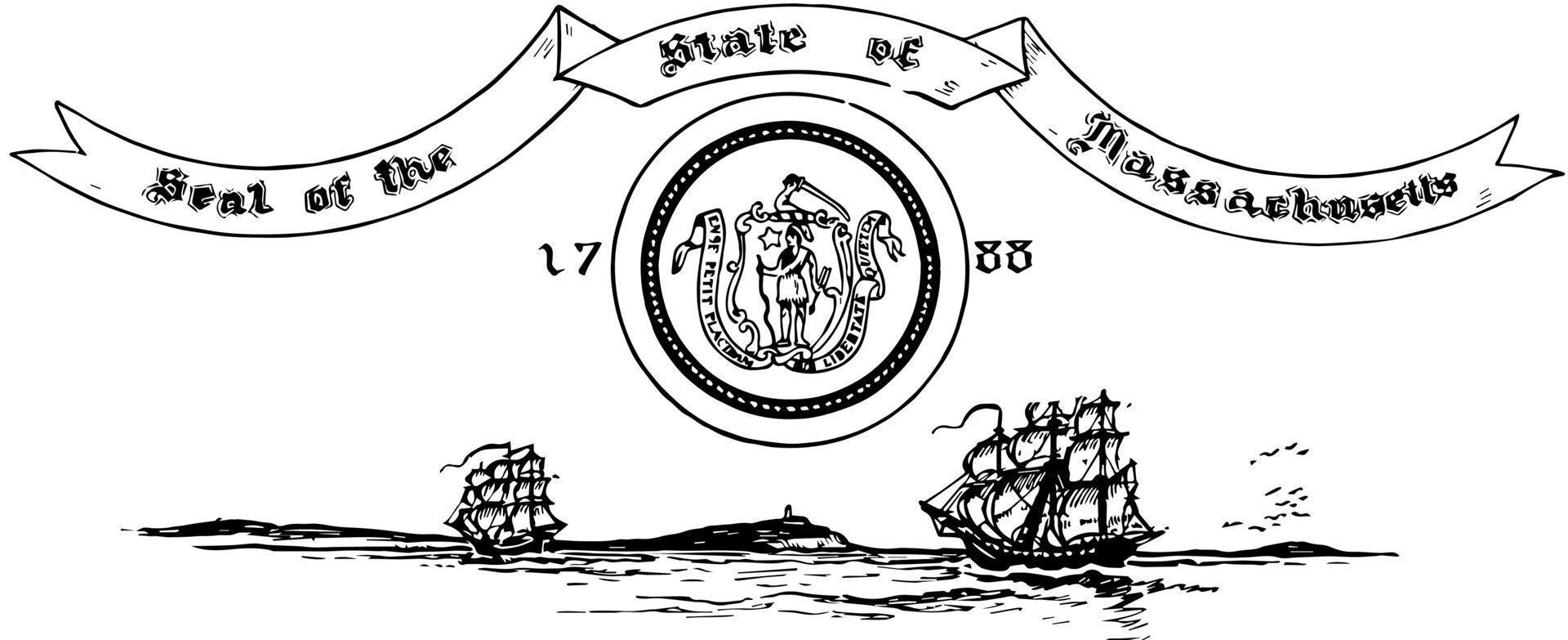 de Verenigde staten zegel van Massachusetts in 1788, wijnoogst illustratie vector