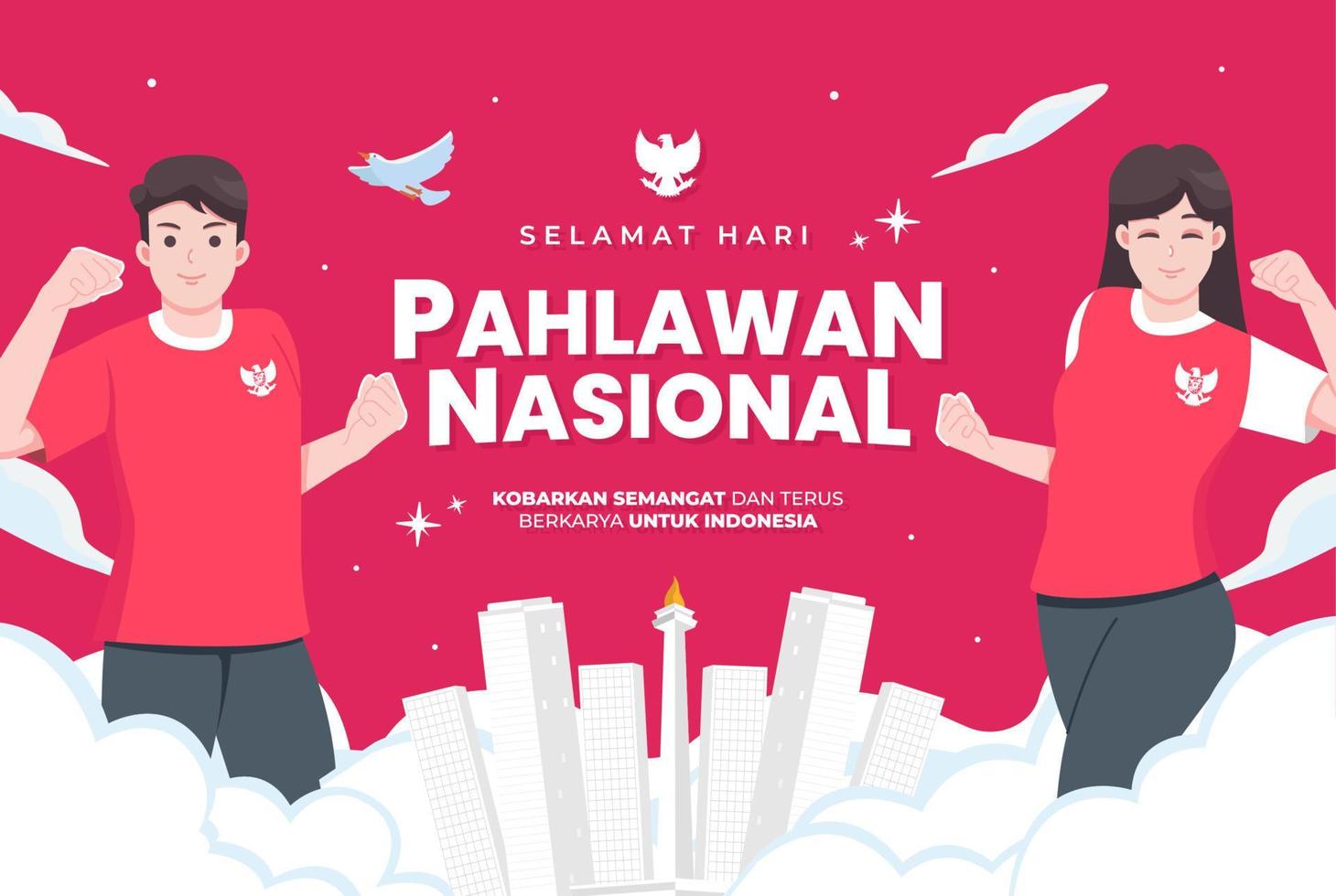 selamat hari pahlawan nasional middelen gelukkig Indonesisch nationaal heroes dag vector