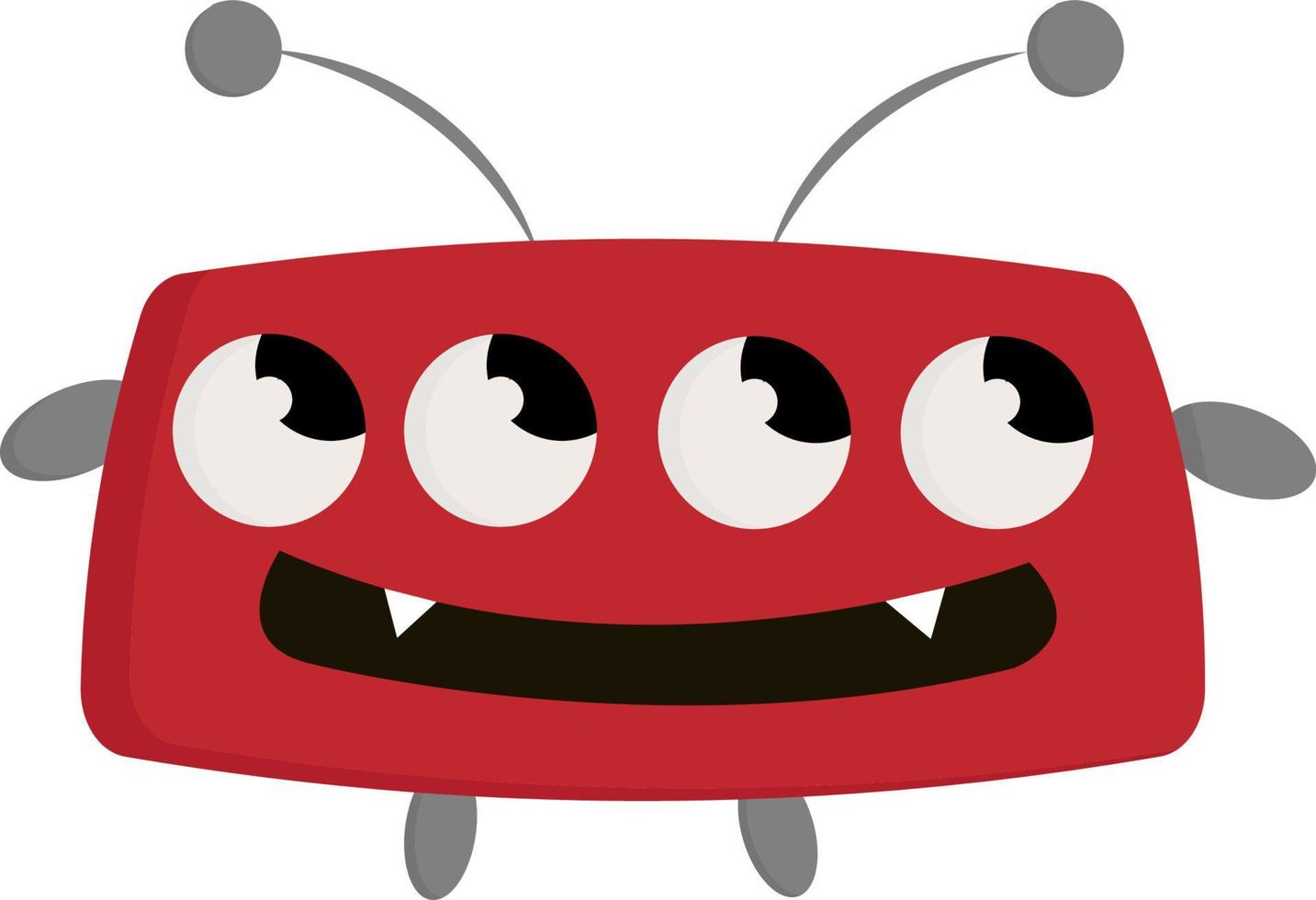 een gelukkig 4 ogen rood monster, vector of kleur illustratie.