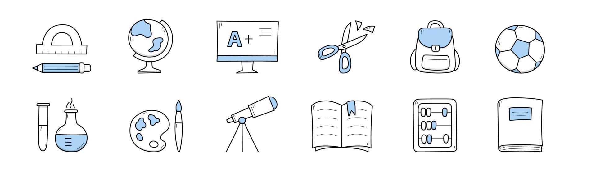 reeks school- tekening pictogrammen, onderwijs lijn kunst tekens vector