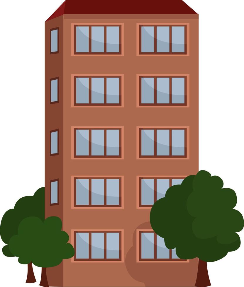 hoog gebouw, illustratie, vector Aan wit achtergrond.