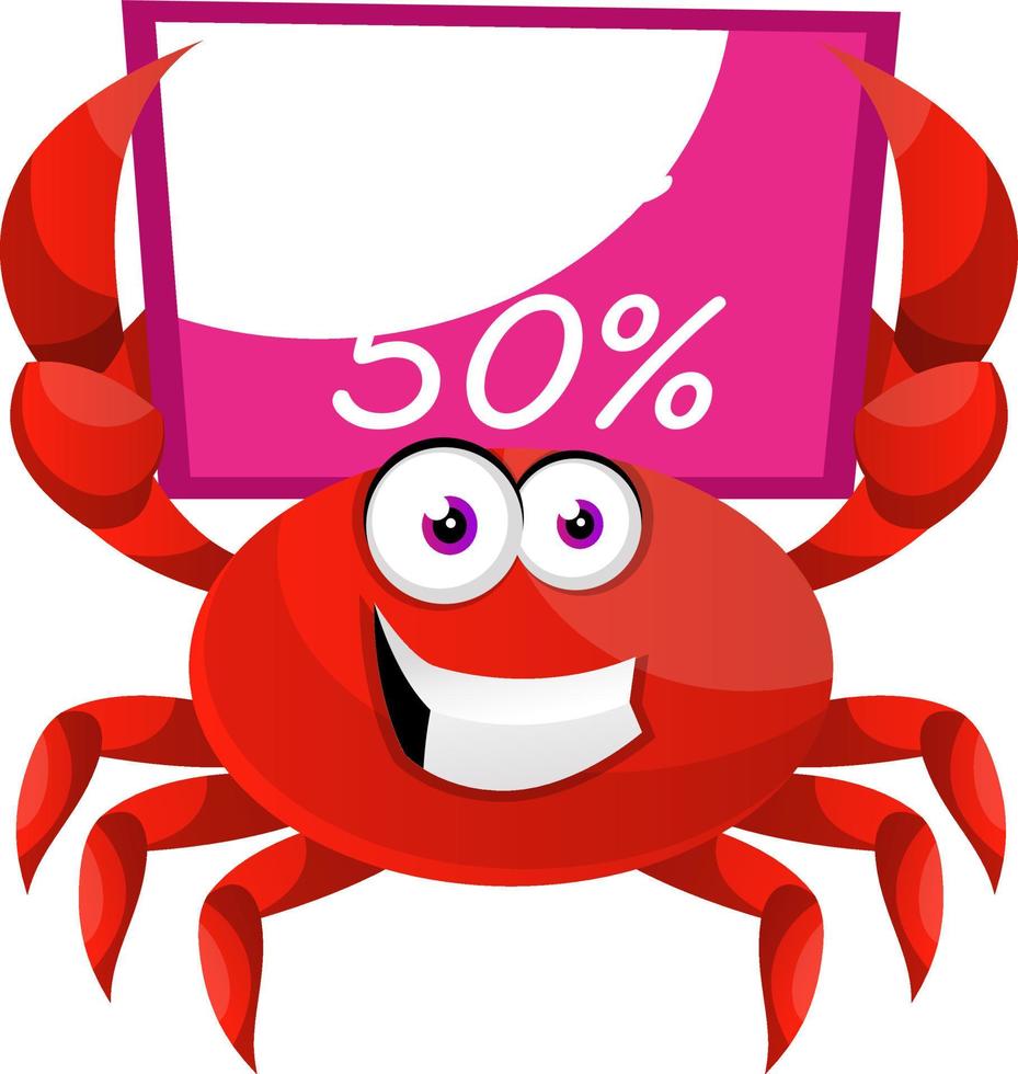 krab met uitverkoop bord, illustratie, vector Aan wit achtergrond.