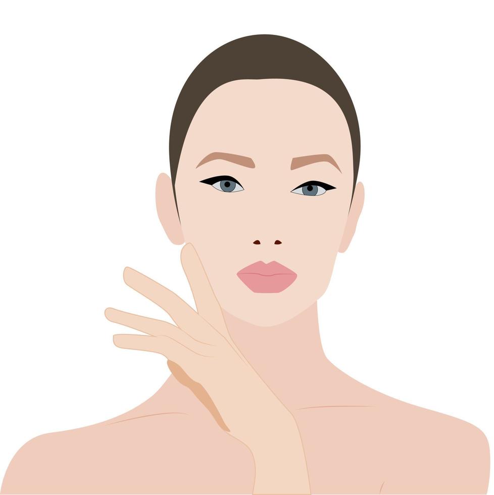 vrouw met roze lippenstift, illustratie, vector Aan wit achtergrond.
