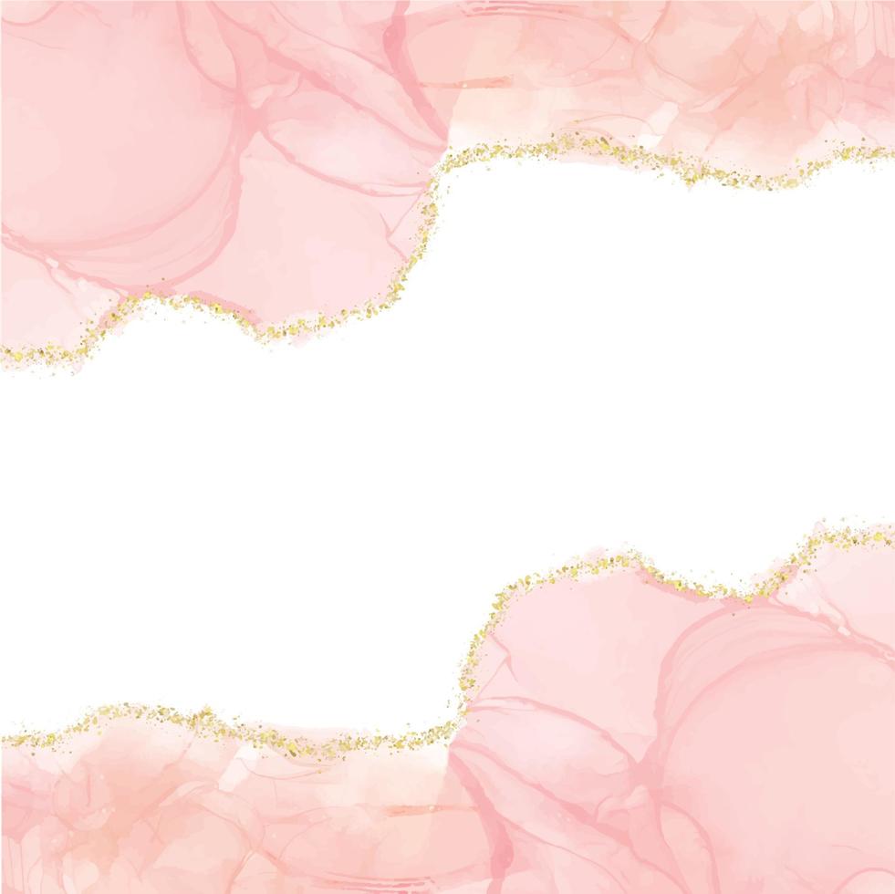 abstract pastel roze waterverf alcohol inkt kader met goud schitteren. pastel marmeren tekening effect. illustratie ontwerp sjabloon voor bruiloft uitnodiging vector
