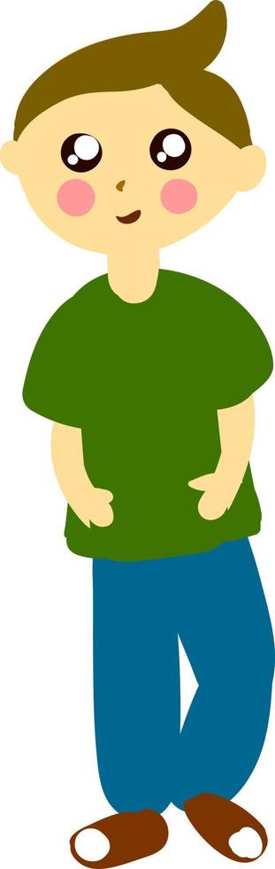 jongen in groen shirt, illustratie, vector Aan wit achtergrond.