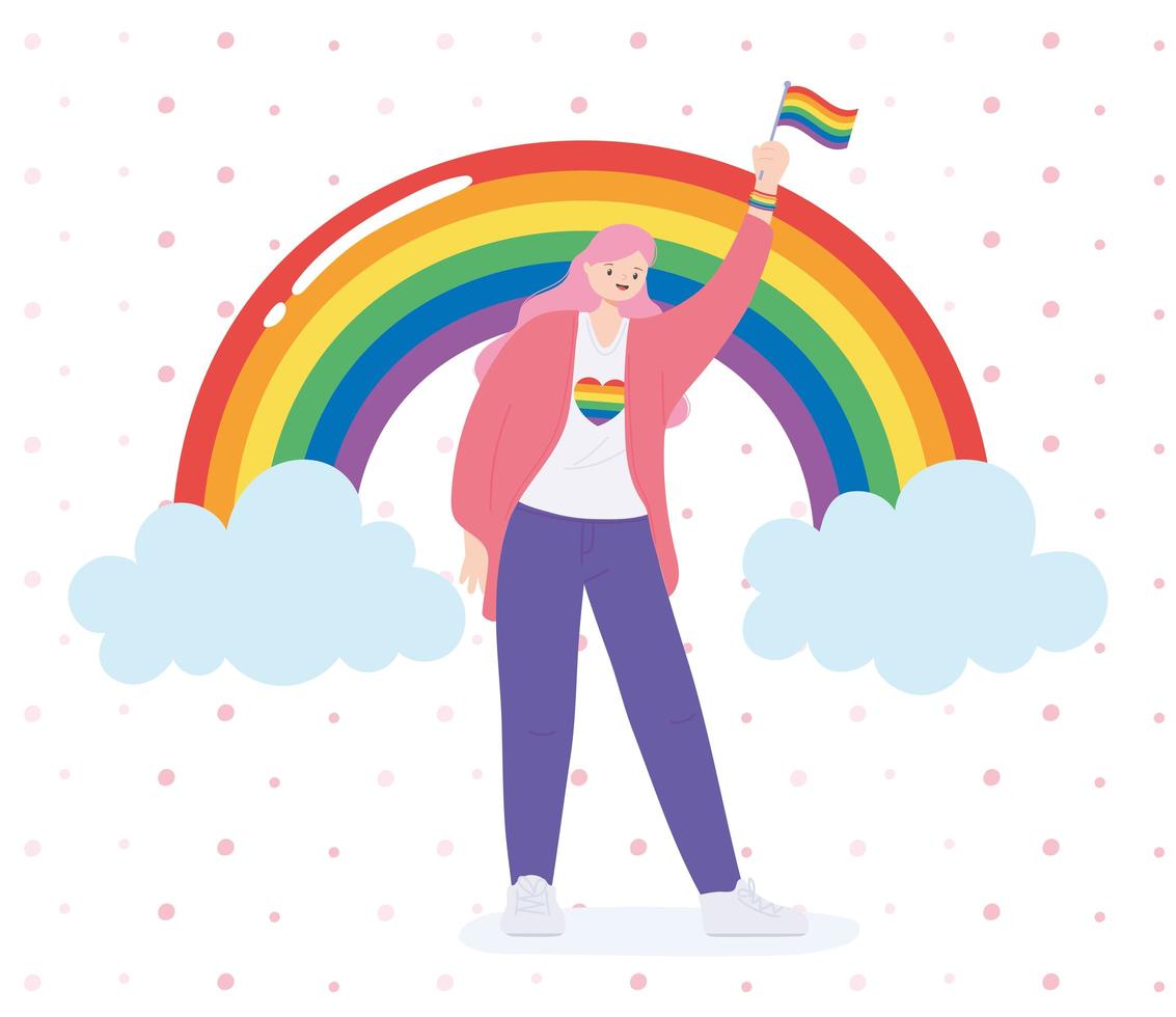 persoon met een regenboogvlag voor lgbtq-viering vector