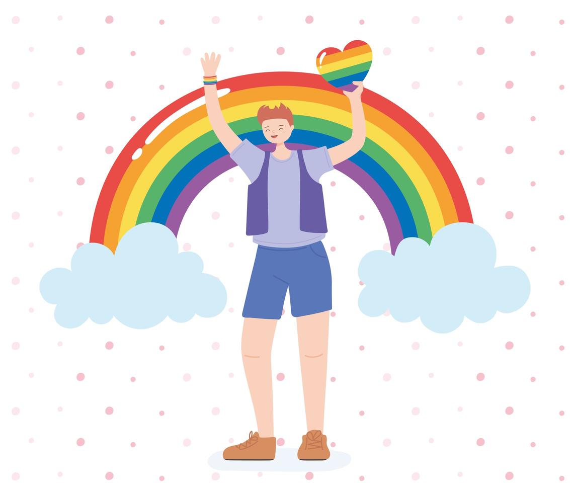 persoon met een regenbooghart voor lgbtq-viering vector